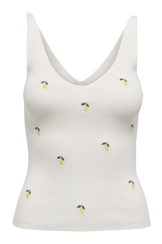 JDYNANNA S/L EMBROIDERY TOP KNT 15257194 CLOUD DANCER/ LEMON EMBROIDERY